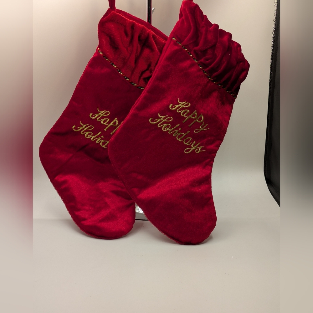 Red Holiday Stockings with Gold Embroidery Dan Dee
